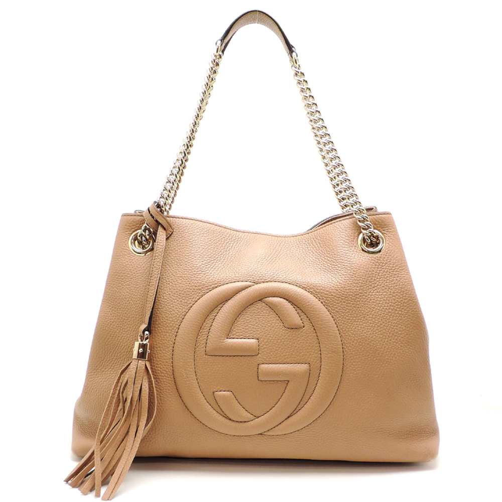 Gucci Interlocking G Soho Chain Women's Shoulder Bag 536196 Leather Beige